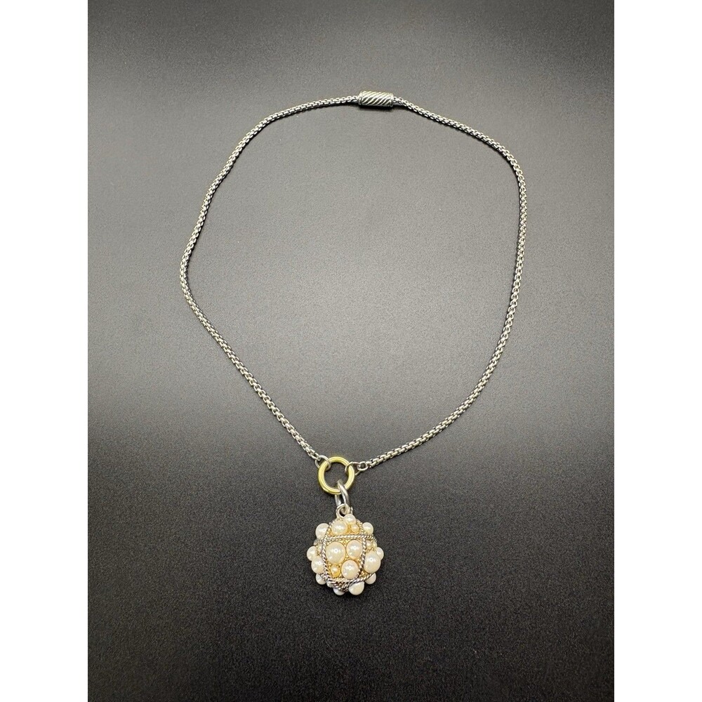 Designer Inspired Pearl Cluster Necklace 16” Silver Gold Tone Magnetic Clasp